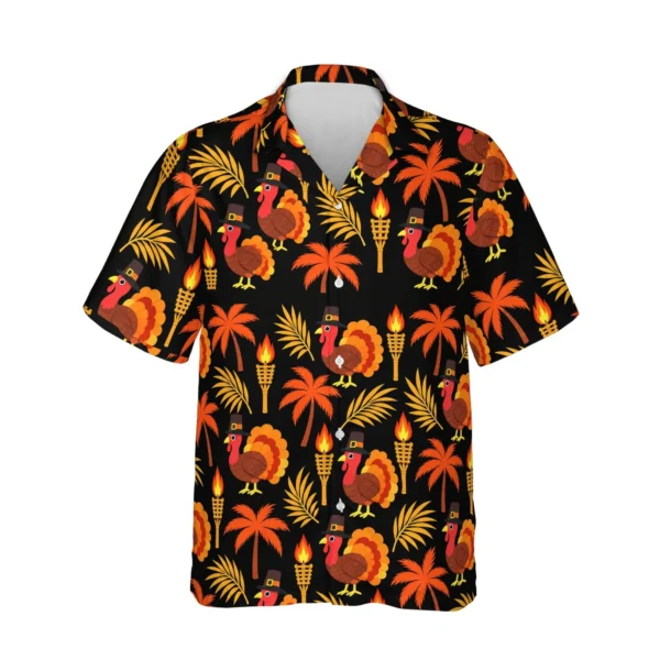 Personalized Thanksgiving Hawaiian Shirt with Face, Pet or Logo – Pilgrim Turkey Tiki - front view