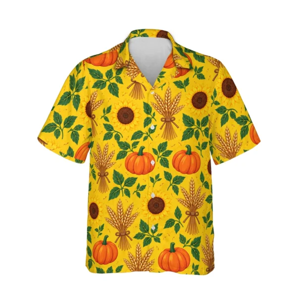 Personalized Thanksgiving Hawaiian Shirt with Face, Pet or Logo – Pumpkin Patch - front view