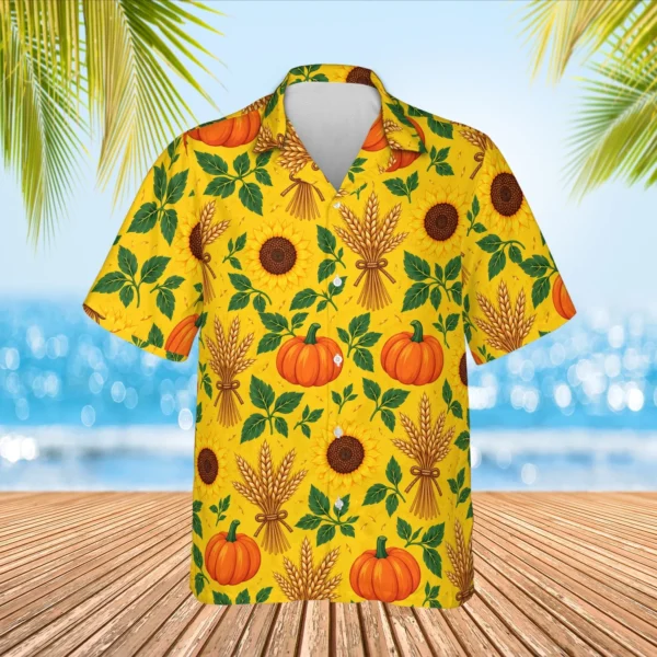 Personalized Thanksgiving Hawaiian Shirt with Face, Pet or Logo – Pumpkin Patch - view 2