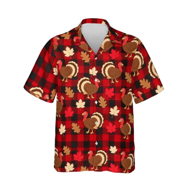 Personalized Thanksgiving Hawaiian Shirt with Face, Pet or Logo – Turkey Buffalo Plaid - front view