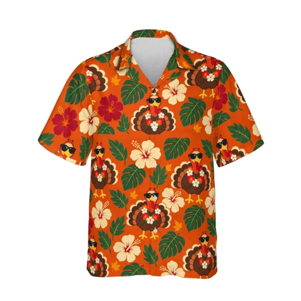 Personalized Thanksgiving Hawaiian Shirt with Face, Pet or Logo – Turkey in Shades - front view
