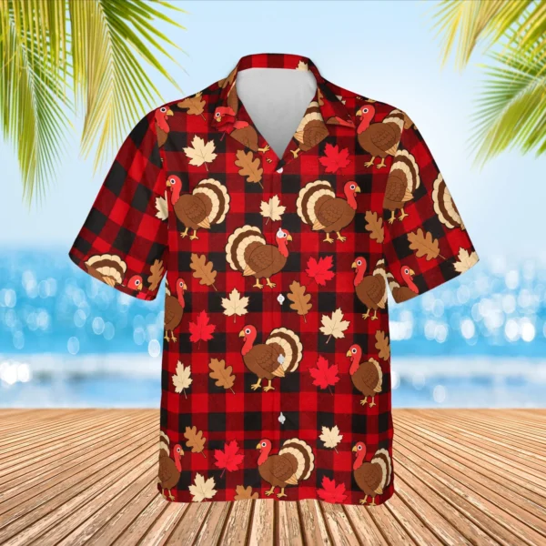 Personalized Thanksgiving Hawaiian Shirt with Face, Pet or Logo – Turkey Buffalo Plaid - view 2