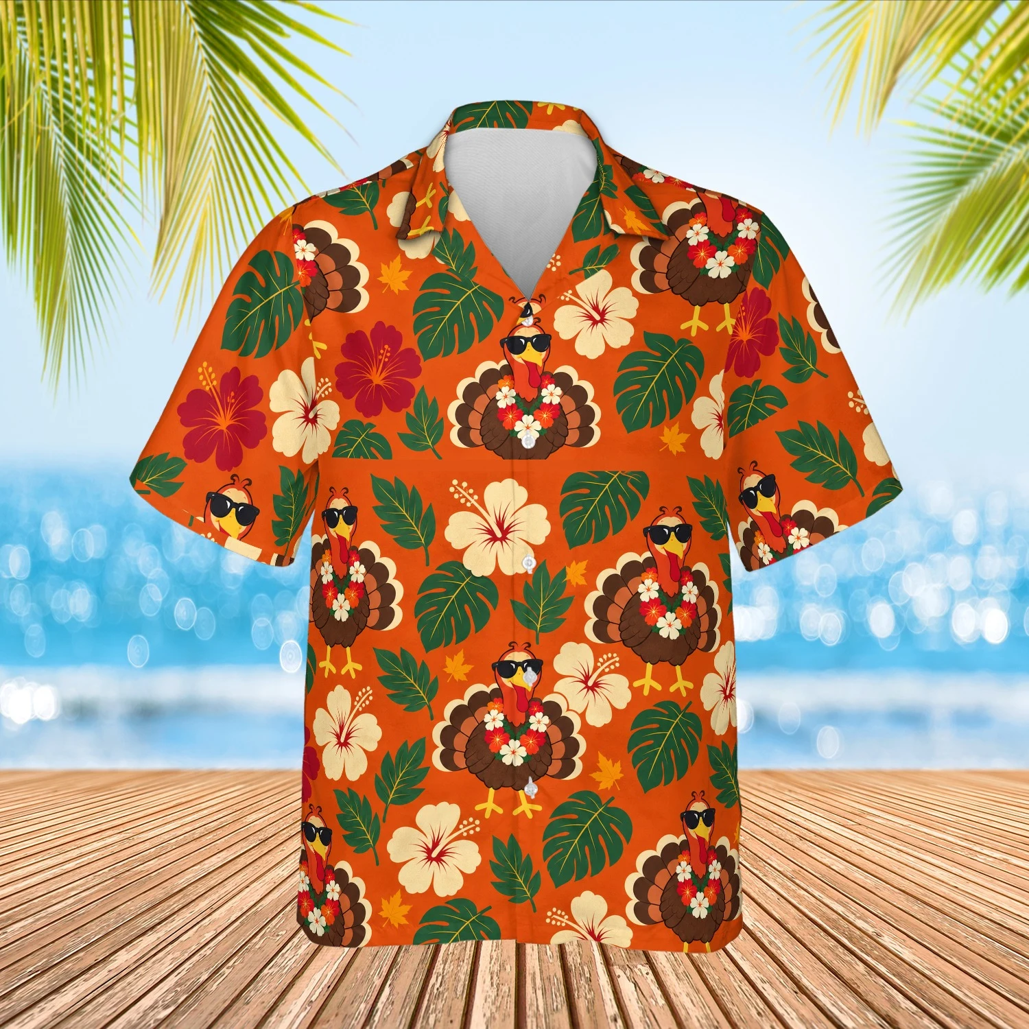 Personalized Thanksgiving Hawaiian Shirt with Face, Pet or Logo – Turkey in Shades photo 2 Personalized Thanksgiving Hawaiian Shirt with Face, Pet or Logo – Turkey in Shades - view 2