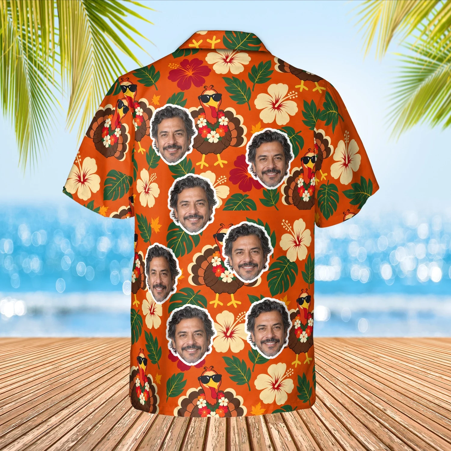Personalized Thanksgiving Hawaiian Shirt with Face, Pet or Logo – Turkey in Shades photo 3 Personalized Thanksgiving Hawaiian Shirt with Face, Pet or Logo – Turkey in Shades - view 3