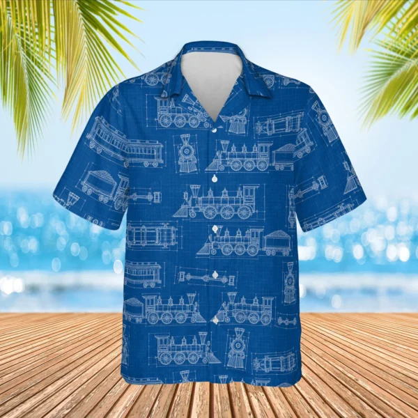 Personalized Train Hawaiian Shirt with Face, Pet or Logo – Blueprint Locomotive - view 2