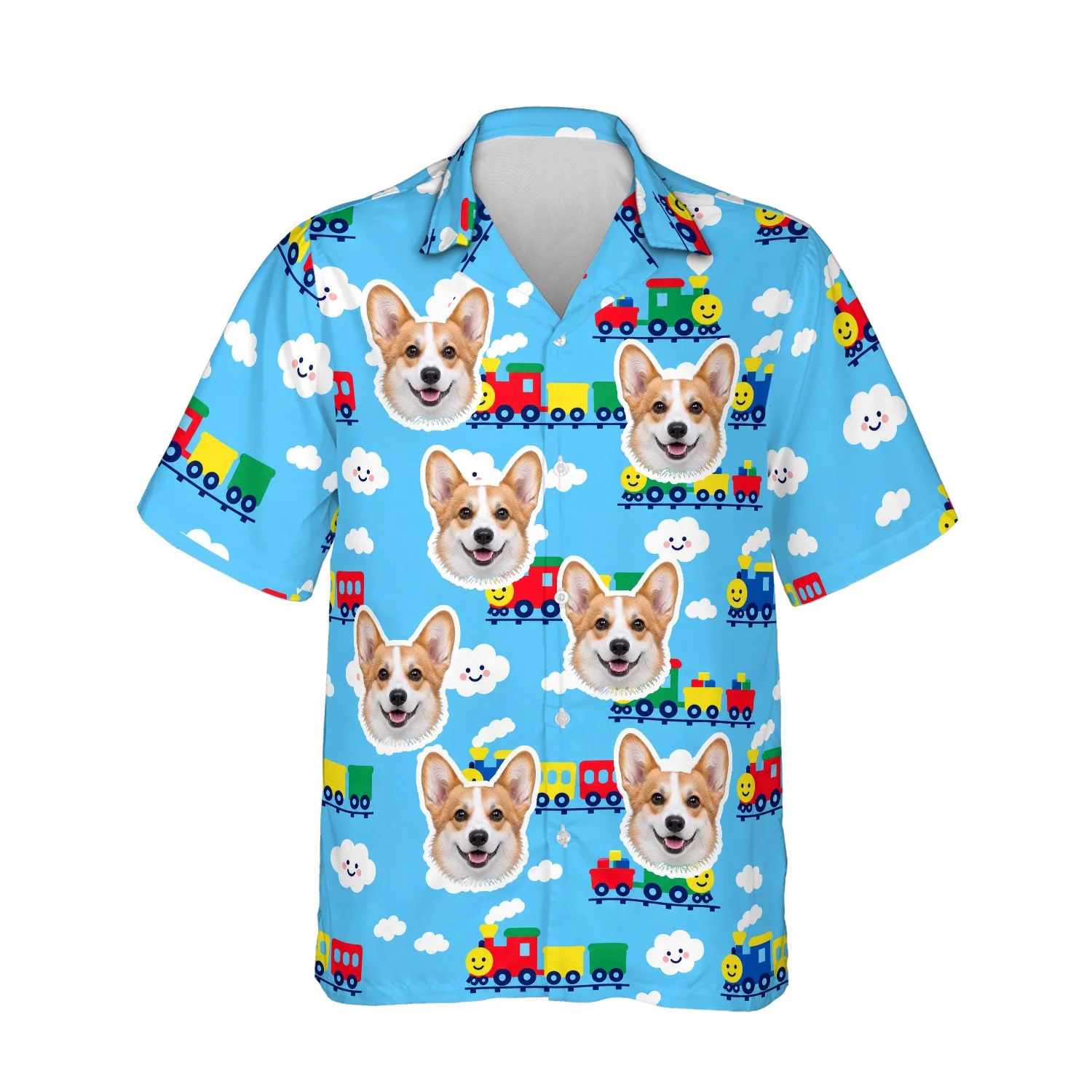Personalized Train Hawaiian Shirt with Face, Pet or Logo – Cartoon Choo Choo photo 1 Personalized Train Hawaiian Shirt with Face, Pet or Logo – Cartoon Choo-Choo