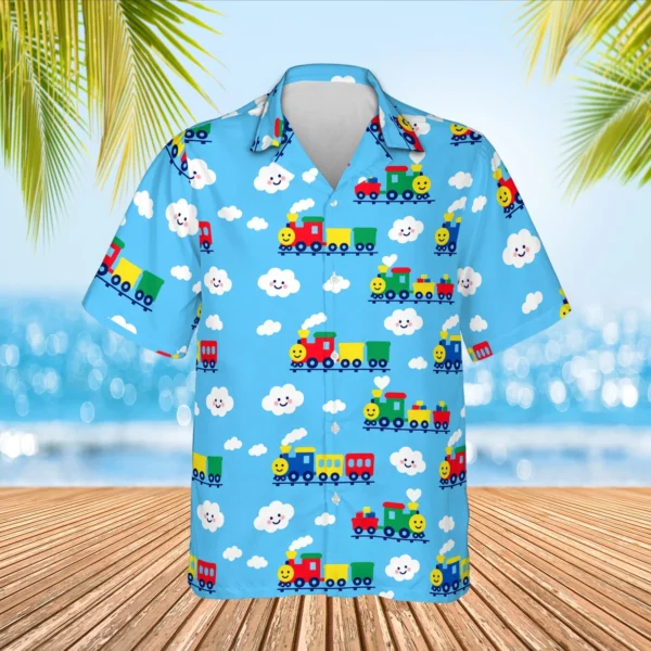Personalized Train Hawaiian Shirt with Face, Pet or Logo – Cartoon Choo-Choo - view 2