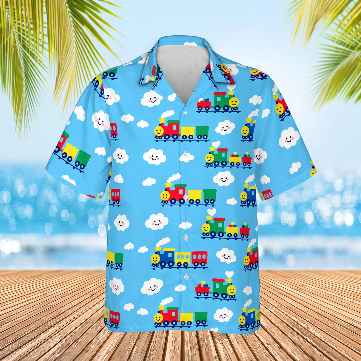 Personalized Train Hawaiian Shirt with Face, Pet or Logo – Cartoon Choo Choo photo 2 Personalized Train Hawaiian Shirt with Face, Pet or Logo – Cartoon Choo-Choo - view 2