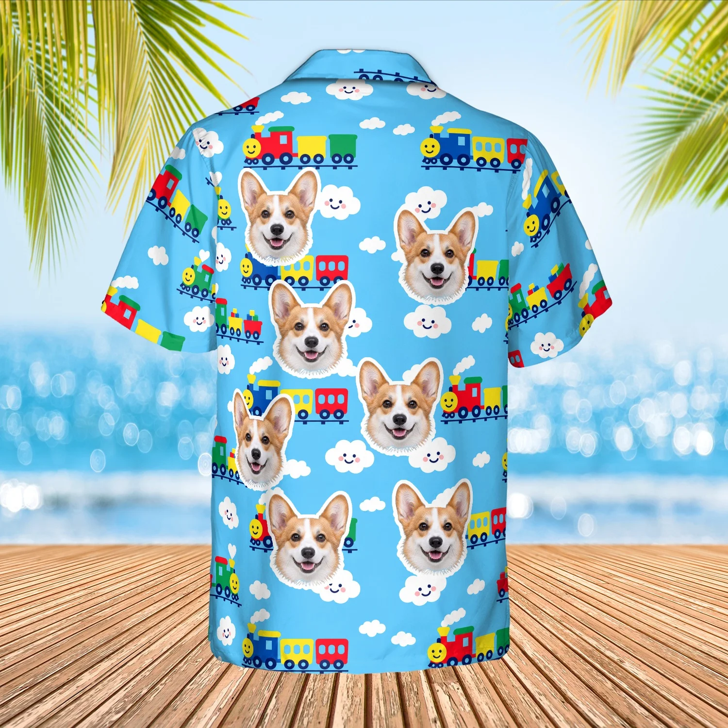 Personalized Train Hawaiian Shirt with Face, Pet or Logo – Cartoon Choo Choo photo 3 Personalized Train Hawaiian Shirt with Face, Pet or Logo – Cartoon Choo-Choo - view 3
