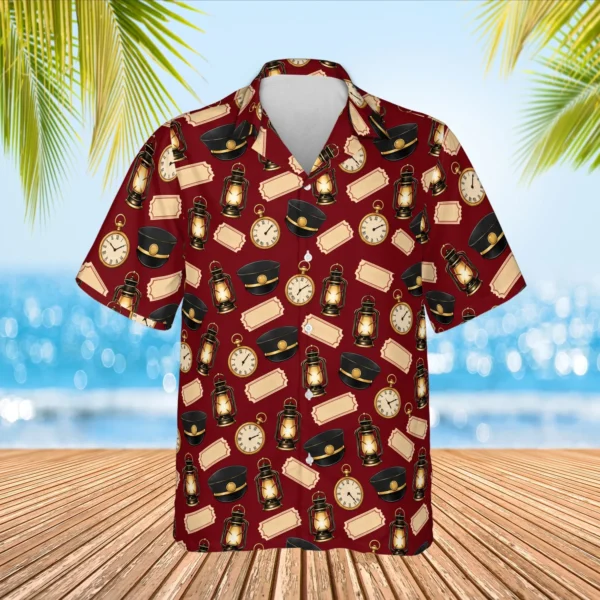 Personalized Train Hawaiian Shirt with Face, Pet or Logo – Conductor Cap & Lantern - view 2