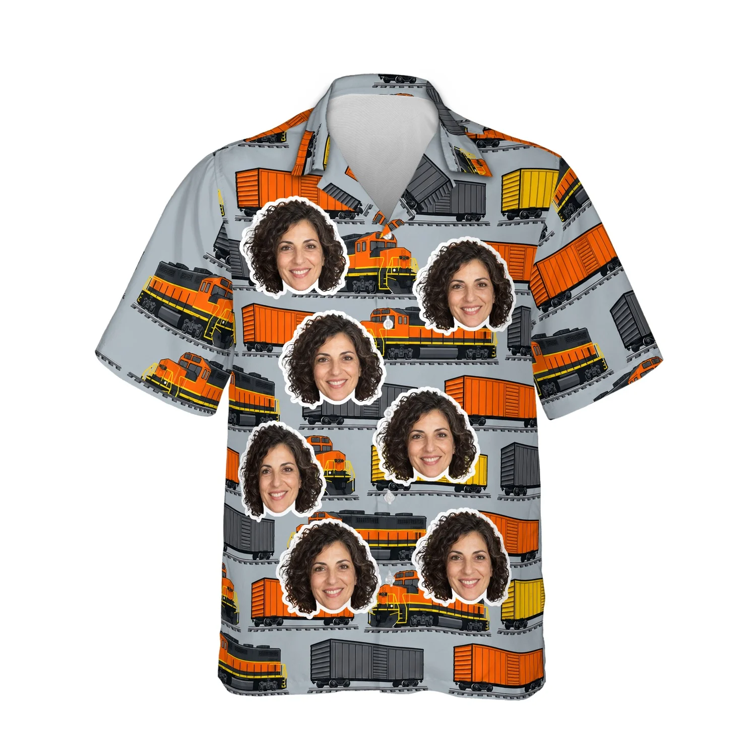 Personalized Train Hawaiian Shirt with Face, Pet or Logo – Freight Diesel photo 1 Personalized Train Hawaiian Shirt with Face, Pet or Logo – Freight Diesel