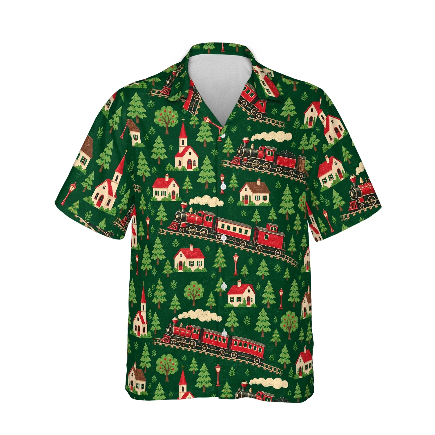Personalized Train Hawaiian Shirt with Face, Pet or Logo – Model Railroad design Personalized Train Hawaiian Shirt with Face, Pet or Logo – Model Railroad - front view