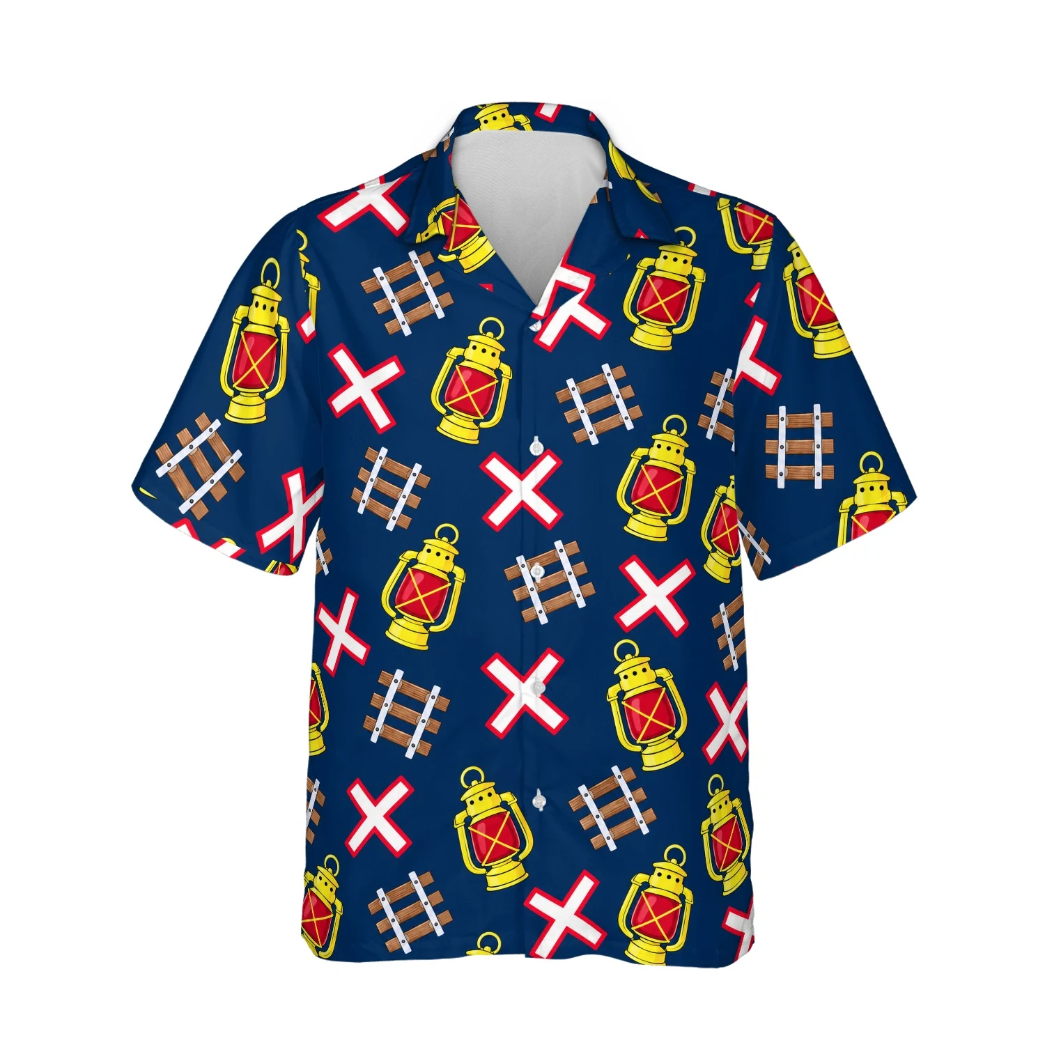 Personalized Train Hawaiian Shirt with Face, Pet or Logo – Railroad Crossing design Personalized Train Hawaiian Shirt with Face, Pet or Logo – Railroad Crossing - front view