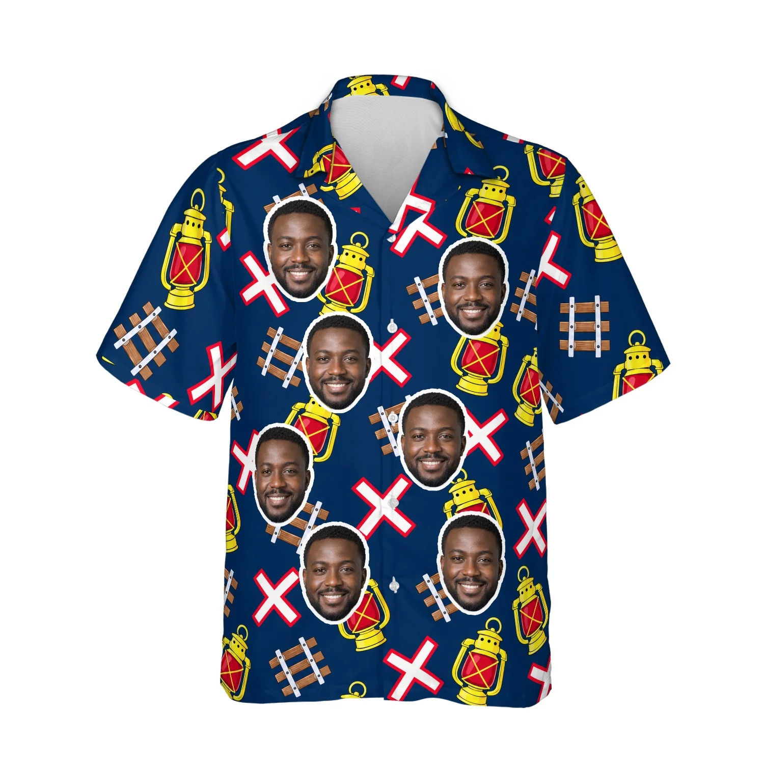 Personalized Train Hawaiian Shirt with Face, Pet or Logo – Railroad Crossing photo 1 Personalized Train Hawaiian Shirt with Face, Pet or Logo – Railroad Crossing