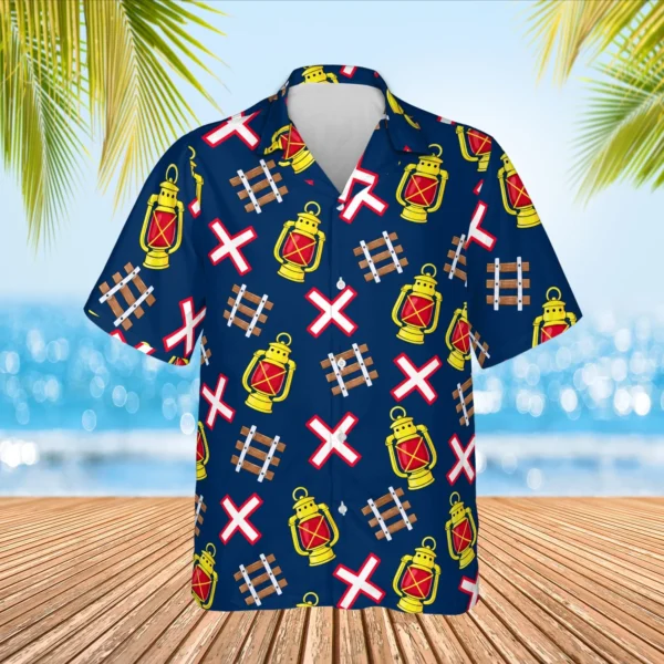 Personalized Train Hawaiian Shirt with Face, Pet or Logo – Railroad Crossing - view 2