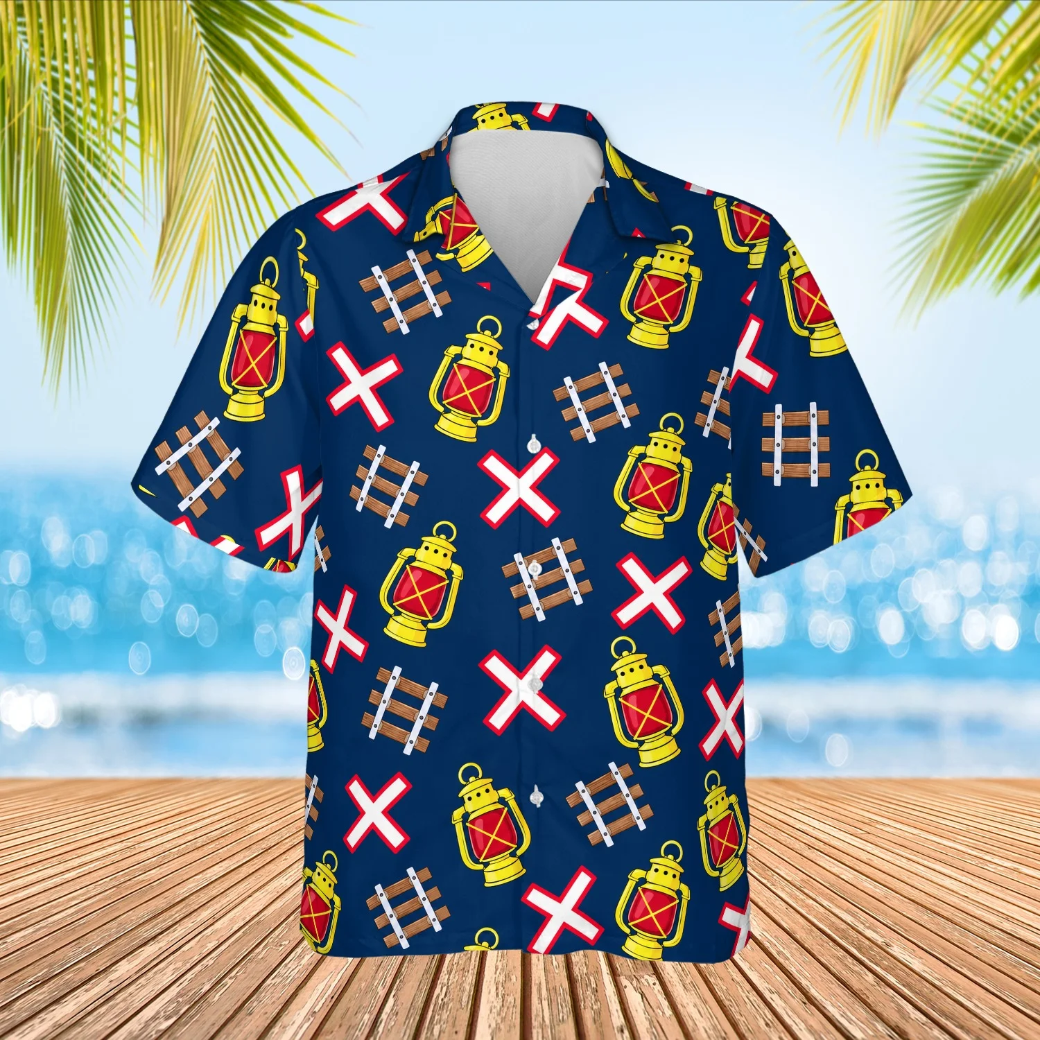 Personalized Train Hawaiian Shirt with Face, Pet or Logo – Railroad Crossing photo 2 Personalized Train Hawaiian Shirt with Face, Pet or Logo – Railroad Crossing - view 2