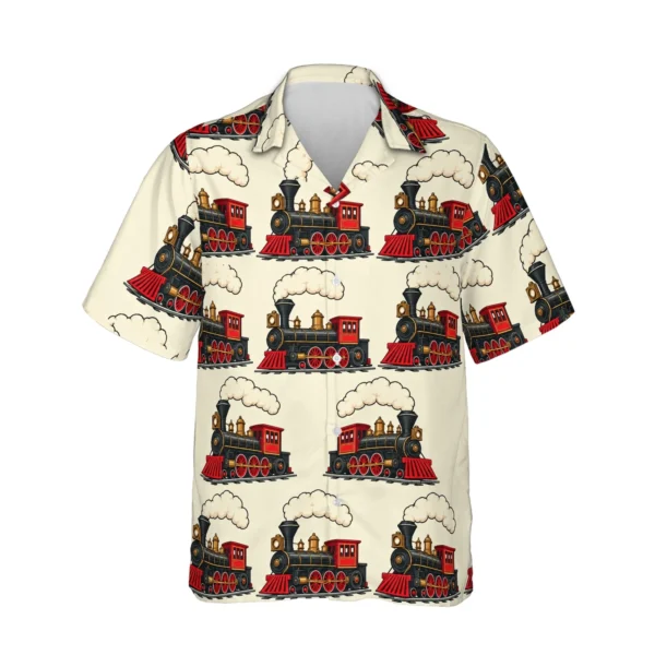 Personalized Train Hawaiian Shirt with Face, Pet or Logo – Steam Locomotive - front view