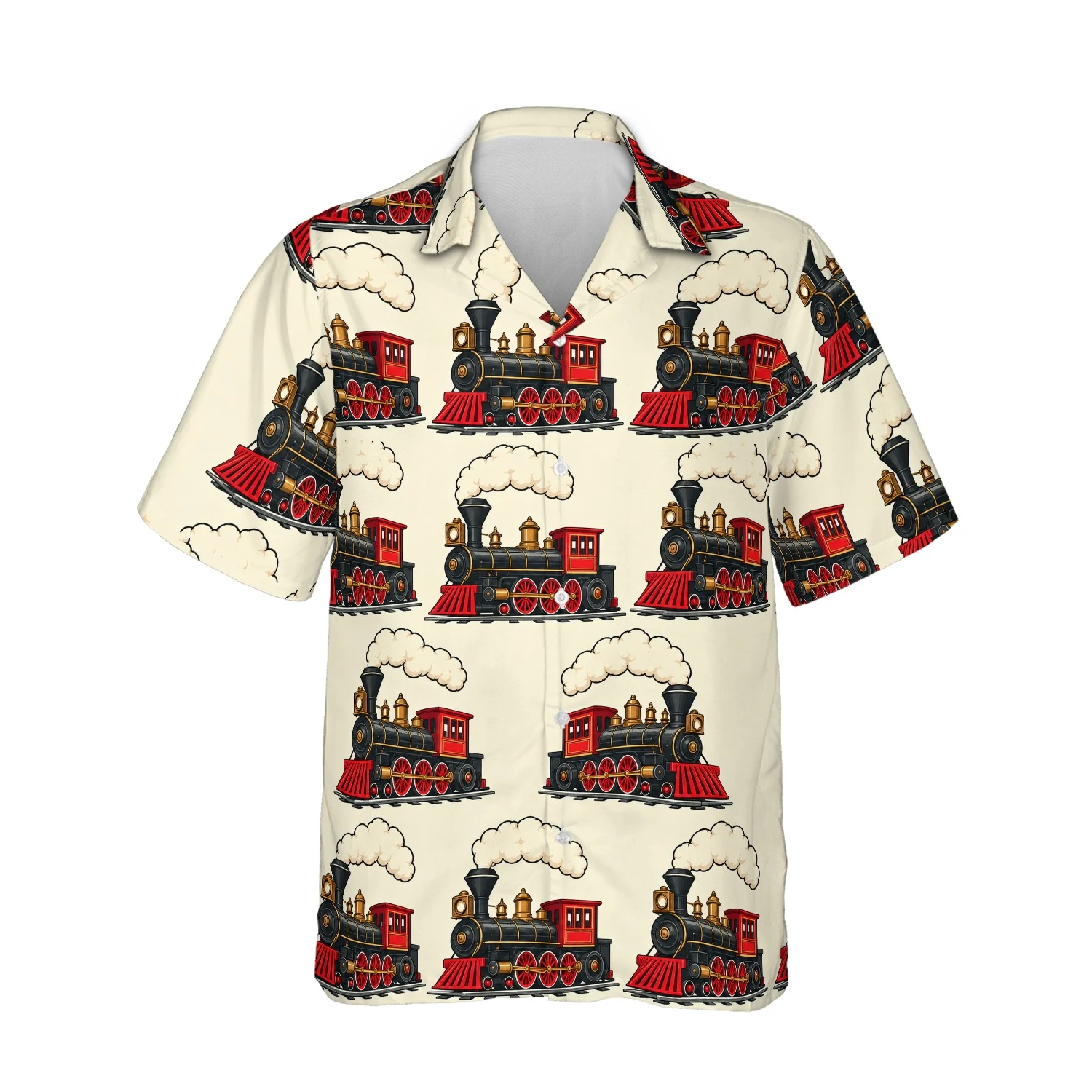 Personalized Train Hawaiian Shirt with Face, Pet or Logo – Steam Locomotive design Personalized Train Hawaiian Shirt with Face, Pet or Logo – Steam Locomotive - front view
