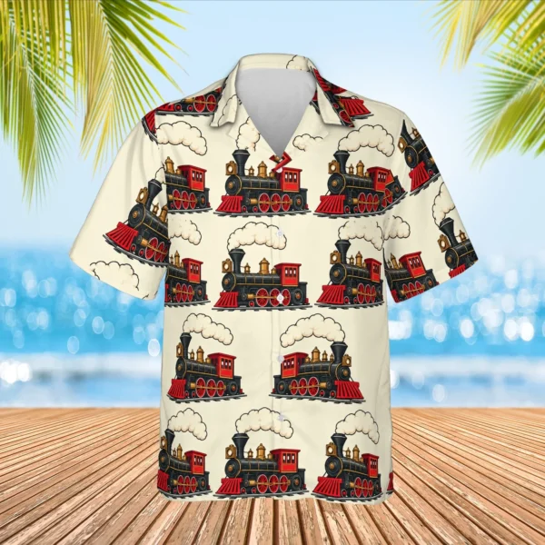Personalized Train Hawaiian Shirt with Face, Pet or Logo – Steam Locomotive - view 2