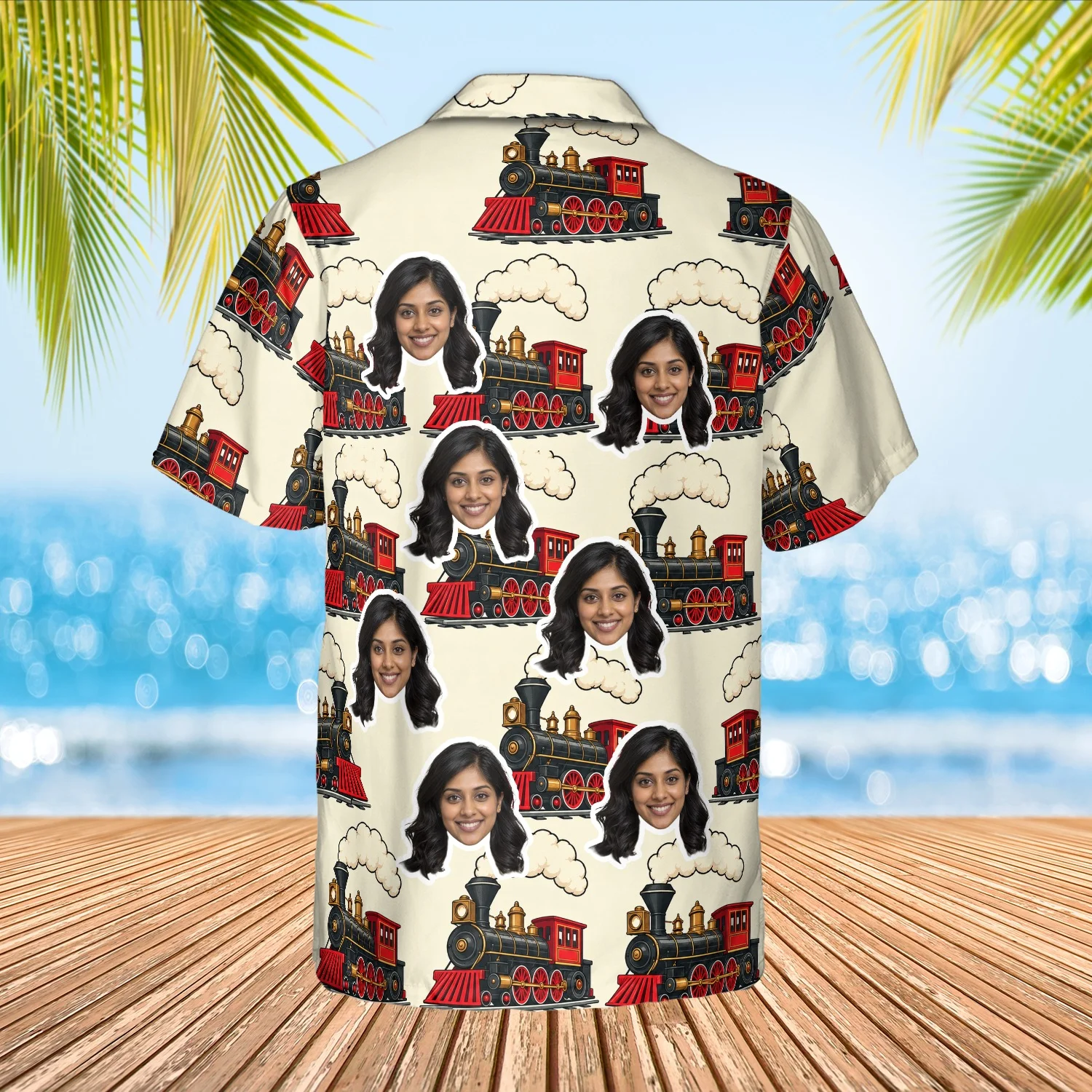 Personalized Train Hawaiian Shirt with Face, Pet or Logo – Steam Locomotive photo 3 Personalized Train Hawaiian Shirt with Face, Pet or Logo – Steam Locomotive - view 3