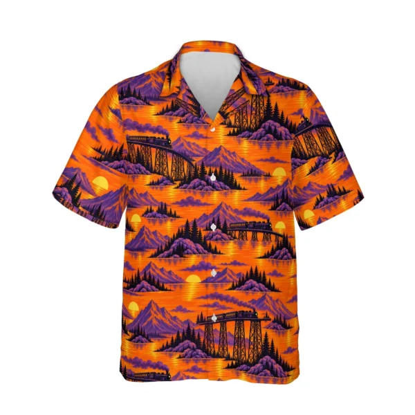 Personalized Train Hawaiian Shirt with Face, Pet or Logo – Trestle Bridge - front view