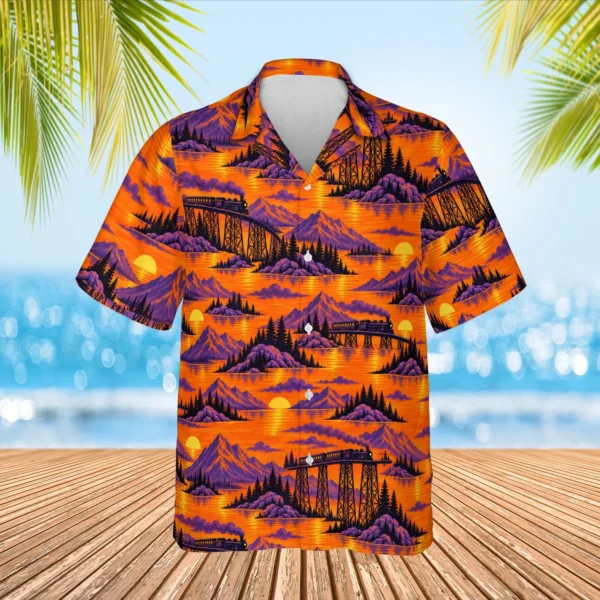 Personalized Train Hawaiian Shirt with Face, Pet or Logo – Trestle Bridge - view 2