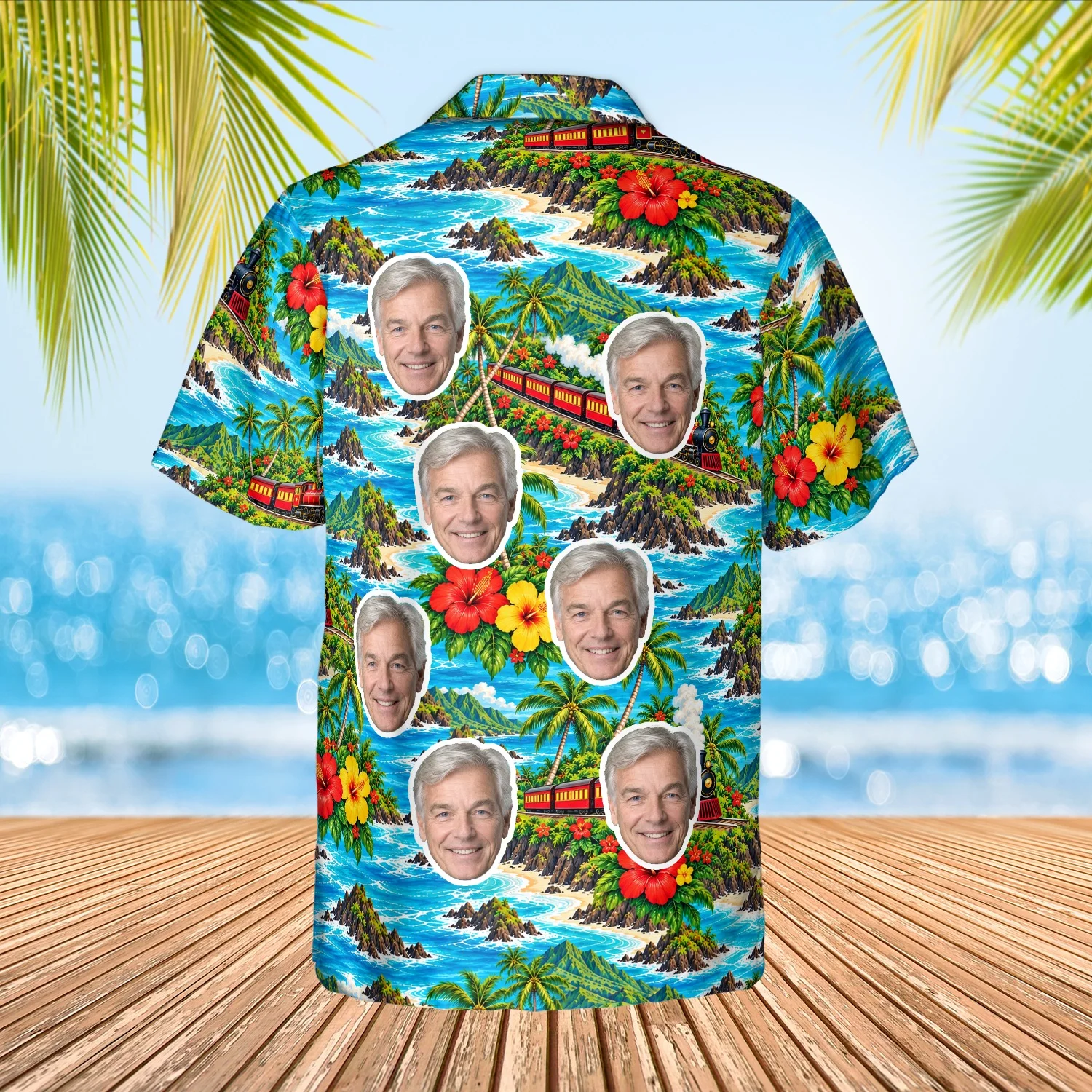 Personalized Train Hawaiian Shirt with Face, Pet or Logo – Tropical Rails photo 3 Personalized Train Hawaiian Shirt with Face, Pet or Logo – Tropical Rails - view 3