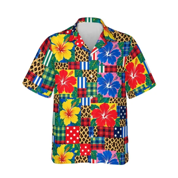Personalized Ugly Hawaiian Shirt with Face, Pet or Logo – Patchwork Mess - front view