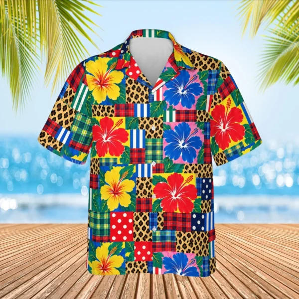 Personalized Ugly Hawaiian Shirt with Face, Pet or Logo – Patchwork Mess - view 2