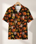 Pilgrim Turkey Tiki Thanksgiving Hawaiian Shirt, front view of the print