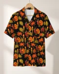 Pilgrim Turkey Tiki Thanksgiving Hawaiian Shirt, front view of the print