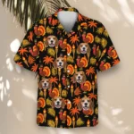 Pilgrim Turkey Tiki Thanksgiving Hawaiian Shirt, front view of the print