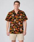 Pilgrim Turkey Tiki Thanksgiving Hawaiian Shirt, front view of the print