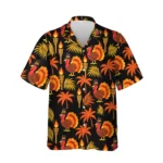 Pilgrim Turkey Tiki Thanksgiving Hawaiian Shirt, front view of the print