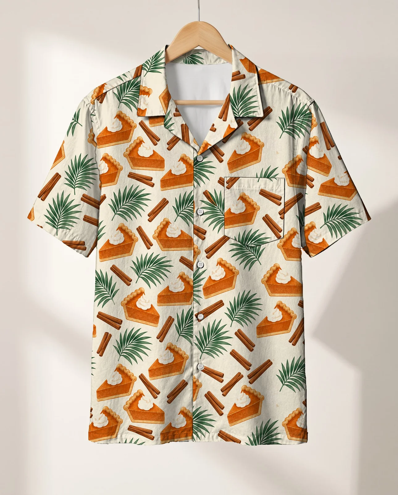 Pumpkin Pie Paradise Thanksgiving Hawaiian Shirt on a hanger Pumpkin Pie Paradise Thanksgiving Hawaiian Shirt on a hanger