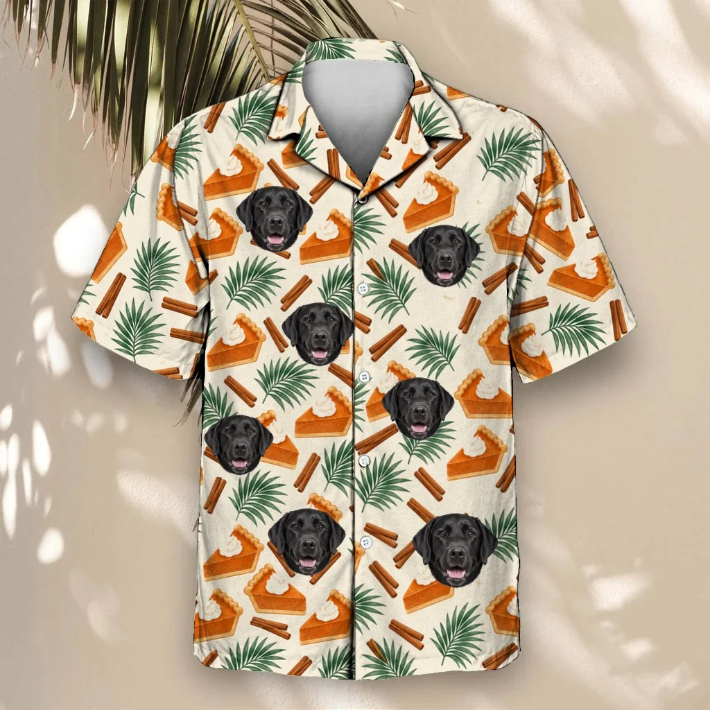 Pumpkin Pie Paradise Thanksgiving Hawaiian Shirt with custom pet faces Pumpkin Pie Paradise Thanksgiving Hawaiian Shirt with custom pet faces