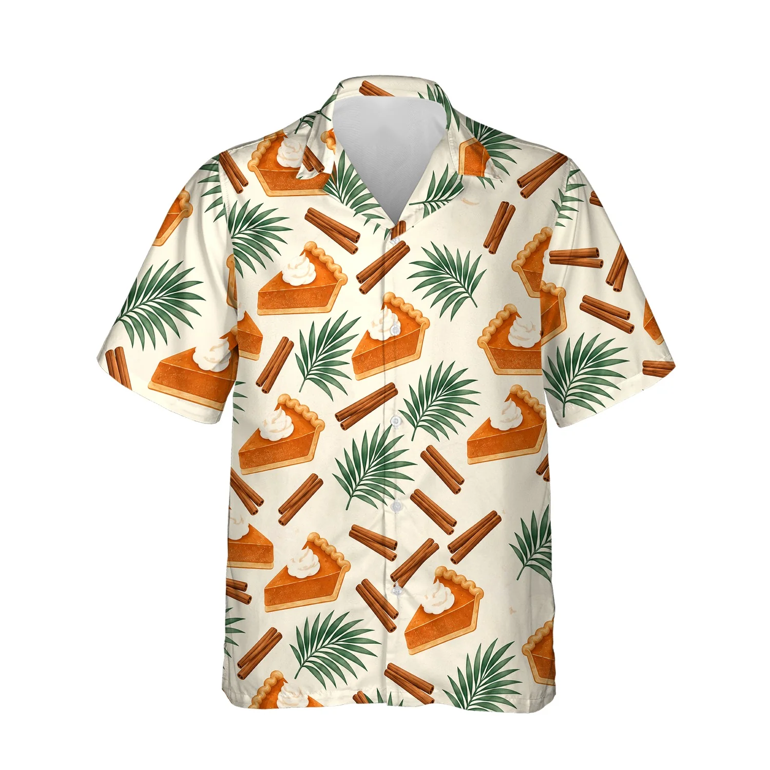 Pumpkin Pie Paradise Thanksgiving Hawaiian Shirt, front view of the print Pumpkin Pie Paradise Thanksgiving Hawaiian Shirt, front view of the print