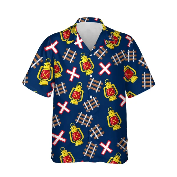 Railroad Crossing Train Hawaiian Shirt, front view of the print