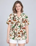 Reindeer Dino Christmas Hawaiian Shirt, front view of the print