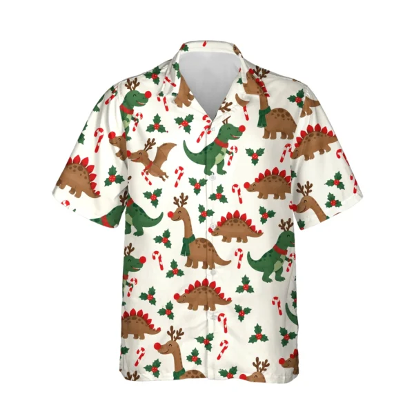 Reindeer Dino Christmas Hawaiian Shirt, front view of the print