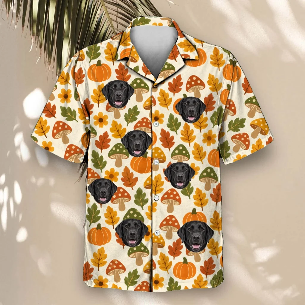 Retro 70s Harvest Thanksgiving Hawaiian Shirt with custom pet faces Retro 70s Harvest Thanksgiving Hawaiian Shirt with custom pet faces