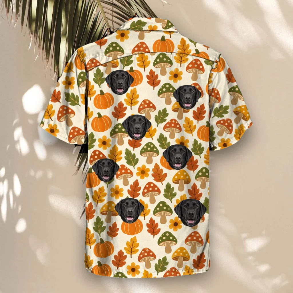 Back of the Retro 70s Harvest Thanksgiving Hawaiian Shirt with custom pet faces Back of the Retro 70s Harvest Thanksgiving Hawaiian Shirt with custom pet faces