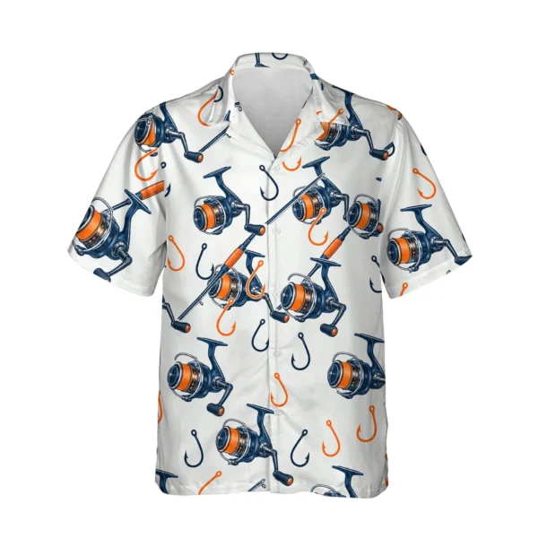 Rods & Reels Fishing Hawaiian Shirt, front view of the print