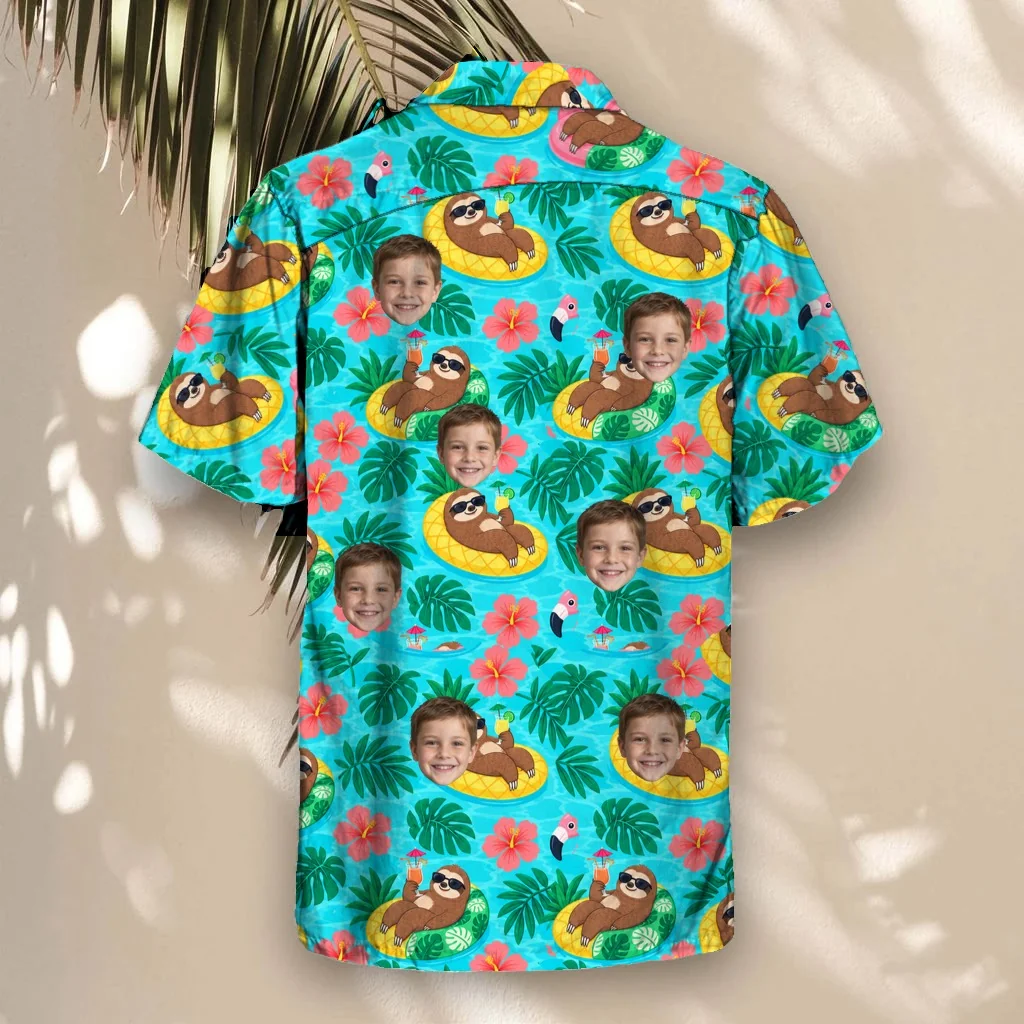 Back of the Sloth Pool Party Ugly Hawaiian Shirt with custom faces Back of the Sloth Pool Party Ugly Hawaiian Shirt with custom faces