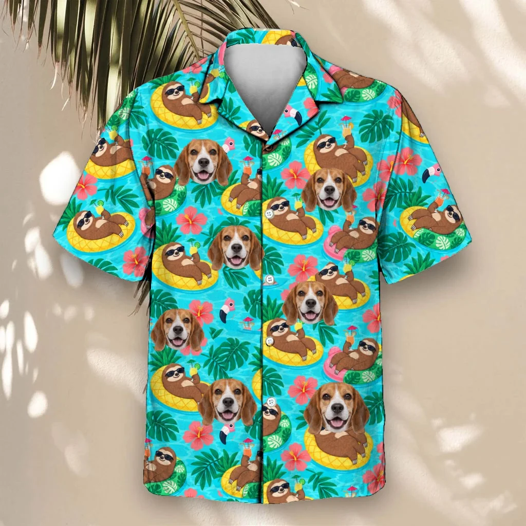 Sloth Pool Party Ugly Hawaiian Shirt with custom pet faces Sloth Pool Party Ugly Hawaiian Shirt with custom pet faces