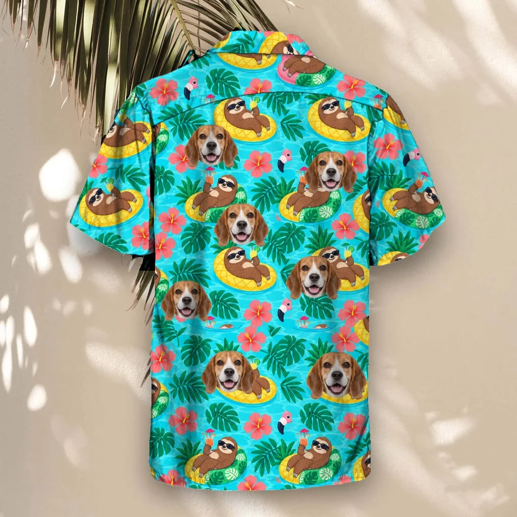Back of the Sloth Pool Party Ugly Hawaiian Shirt with custom pet faces Back of the Sloth Pool Party Ugly Hawaiian Shirt with custom pet faces