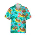 Sloth Pool Party Ugly Hawaiian Shirt, front view of the print