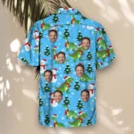 Snowy Dino Christmas Hawaiian Shirt, front view of the print
