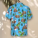 Snowy Dino Christmas Hawaiian Shirt, front view of the print