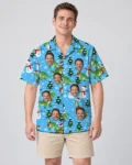 Snowy Dino Christmas Hawaiian Shirt, front view of the print